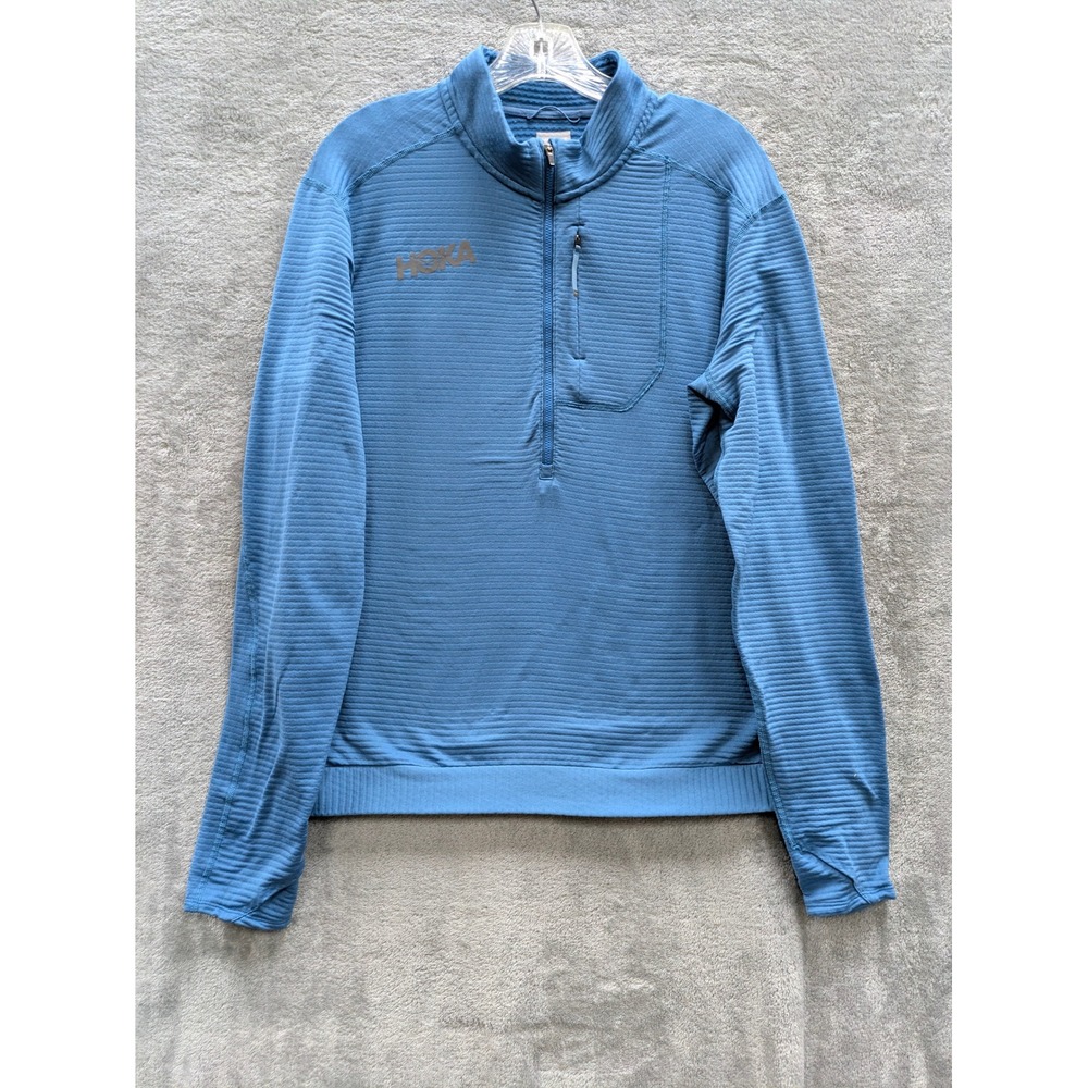 Gorpcore 1/4 Zip Pullover Mens Large Hoka One One Blue Textured Grid Fleece